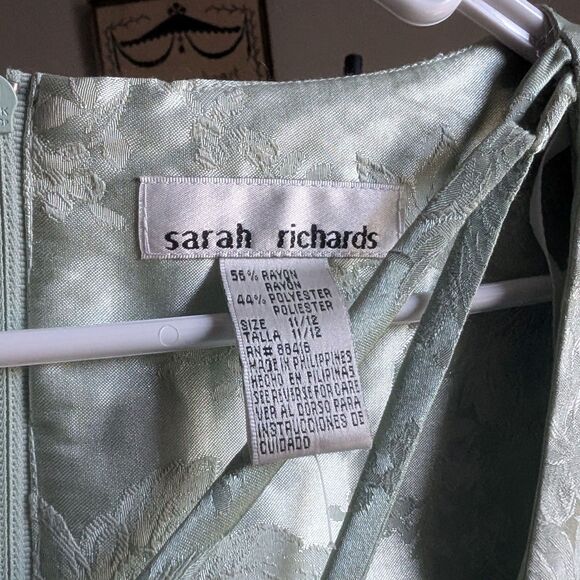 Vintage 90s Sarah Richards Maxi Dress Sage Green Floral Embossed Cottagecore 11 - Picture 10 of 14